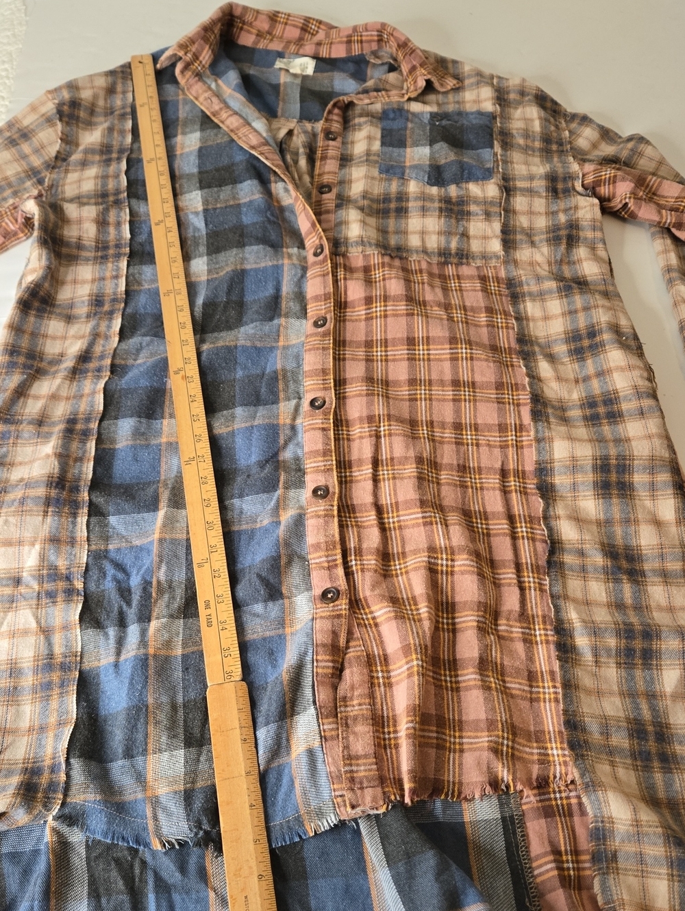 Oli & Hali Autumn Fall Patchwork Brown and Navy Plaid Shirt Dress Jacket Size L - Picture 9 of 9